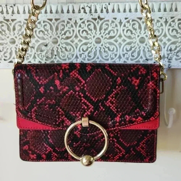 Topshop Vegan Faux Snakeskin Purse Red Black - Picture 1 of 16
